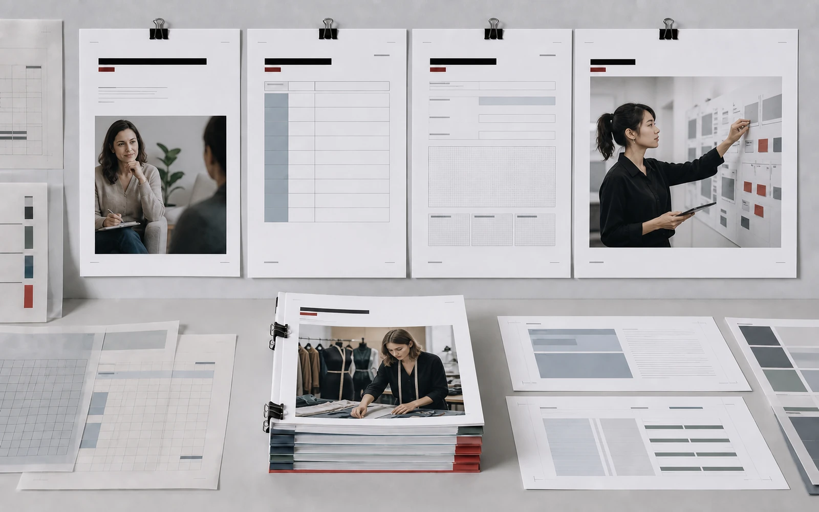 Course page templates illustrated with psychology consultation, business strategy and fashion atelier imagery