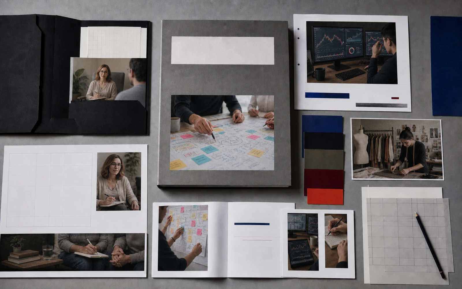 A cohesive educational design system with psychology, business, fashion and crypto course materials