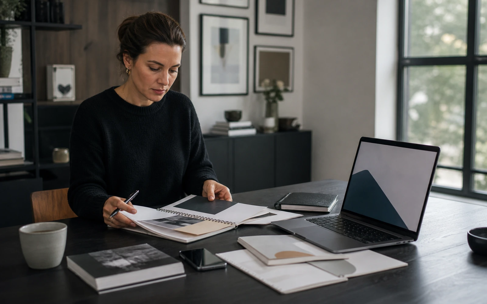 A course creator developing one educational product across a workbook, laptop presentation and phone